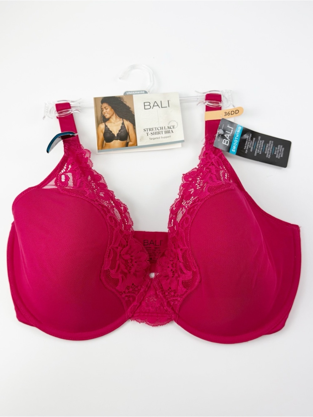 Bali Bra 36DD Pink One Smooth U Comfort Stretch Lace Underwire NWT 0084